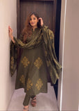 Premium Jaipuri Soft Cotton Ajrakh Patch Work Kurti Pant Dupatta Set
