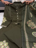 Premium Jaipuri Soft Cotton Ajrakh Patch Work Kurti Pant Dupatta Set