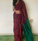 Pure Khadi Cotton Handloom Saree with Contrast Blouse Piece