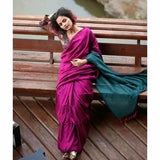 Pure Khadi Cotton Handloom Saree with Contrast Blouse Piece