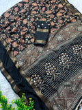 Heavy Dull Marshmallow Saree with Floral Print & Jacquard Border