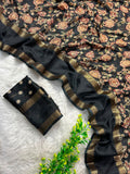 Heavy Dull Marshmallow Saree with Floral Print & Jacquard Border