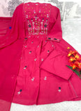 Premium Pure Cotton Embroidered Kurti Pant Dupatta Set