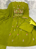Premium Pure Cotton Embroidered Kurti Pant Dupatta Set