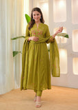 Premium Pure Cotton Embroidered Kurti Pant Dupatta Set