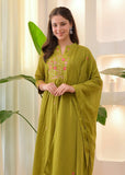 Premium Pure Cotton Embroidered Kurti Pant Dupatta Set