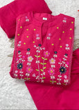 Premium Pure Cotton Embroidered Kurti Pant Dupatta Set