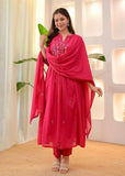 Premium Pure Cotton Embroidered Kurti Pant Dupatta Set