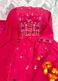 Premium Pure Cotton Embroidered Kurti Pant Dupatta Set
