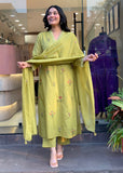 Designer Ethnic Roman Silk Kurti Pant Dupatta Set