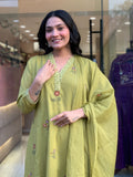 Embroidered Kurti Pant Dupatta Set with Chanderi Dupatta