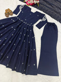 Elegant Roman Silk Anarkali Gown Style Suit Set with Dupatta