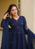 Elegant Roman Silk Anarkali Gown Style Suit Set with Dupatta