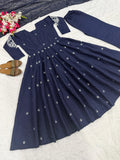 Elegant Roman Silk Anarkali Gown Style Suit Set with Dupatta