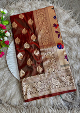 Mor Paithani Silk Saree with Meena Paithani Pallu, Peacock Motifs & Border Butti Blouse