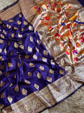 Mor Paithani Silk Saree with Meena Paithani Pallu, Peacock Motifs & Border Butti Blouse