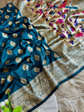Mor Paithani Silk Saree with Meena Paithani Pallu, Peacock Motifs & Border Butti Blouse