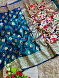 Mor Paithani Silk Saree with Meena Paithani Pallu, Peacock Motifs & Border Butti Blouse