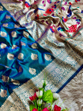 Mor Paithani Silk Saree with Meena Paithani Pallu, Peacock Motifs & Border Butti Blouse