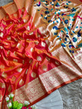 Mor Paithani Silk Saree with Meena Paithani Pallu, Peacock Motifs & Border Butti Blouse