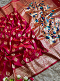 Mor Paithani Silk Saree with Meena Paithani Pallu, Peacock Motifs & Border Butti Blouse