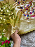 Mor Paithani Silk Saree with Meena Paithani Pallu, Peacock Motifs & Border Butti Blouse