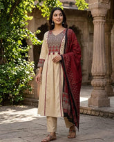 Jaipuri Cotton Kurta Pant Dupatta Set for Women