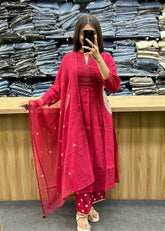 Red Velly Premium Cotton Kurta Pant Set for Women