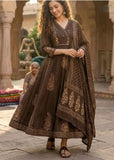 Printed Cotton Anarkali Suit with Tassel Tie-Up & Dupatta