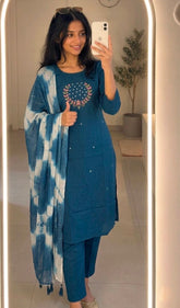 Women's Chanderi Silk Kurta Pant Dupatta Set