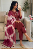Women's Chanderi Silk Kurta Pant Dupatta Set