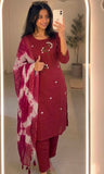 Women's Chanderi Silk Kurta Pant Dupatta Set