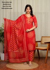 Pure Jaipuri Cotton Kurti Pant Dupatta Set