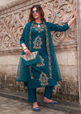 Rayon Slub Kurti Pant Dupatta Set with Embroidery & Organza Dupatta