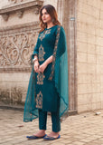 Rayon Slub Kurti Pant Dupatta Set with Embroidery & Organza Dupatta