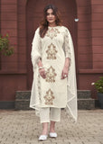 Rayon Slub Kurti Pant Dupatta Set with Embroidery & Organza Dupatta