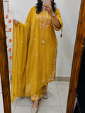 Premium Cotton Kurti Pant Dupatta Set with Hand Embroidery & Cutwork