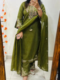 Premium Cotton Kurti Pant Dupatta Set with Hand Embroidery & Cutwork