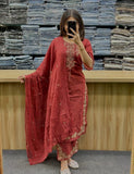 Premium Cotton Kurti Pant Dupatta Set with Hand Embroidery & Cutwork