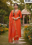 Premium Roman Silk V-Neck Kurti Pant Dupatta Set