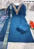 Premium Roman Silk V-Neck Kurti Pant Dupatta Set