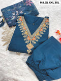 Premium Roman Silk V-Neck Kurti Pant Dupatta Set