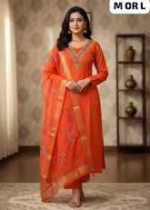 Premium Roman Silk V-Neck Kurti Pant Dupatta Set