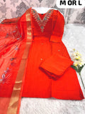 Premium Roman Silk V-Neck Kurti Pant Dupatta Set