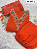 Premium Roman Silk V-Neck Kurti Pant Dupatta Set
