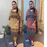 Heavy Cotton Kurti Pant Dupatta Set with Sequence Work