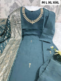 Premium Roman Silk Round Neck Kurti Pant Dupatta Set