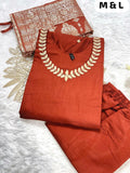 Premium Roman Silk Round Neck Kurti Pant Dupatta Set