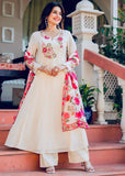 Premium Mal Chanderi Anarkali Kurti Pant Dupatta Set