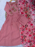 Premium Mal Chanderi Anarkali Kurti Pant Dupatta Set